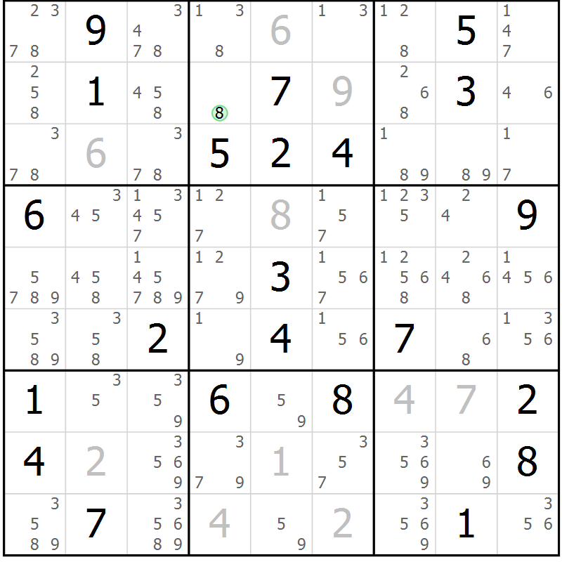Position des candidats pour la solution de la Gr 19 page 22 du magazine de sudoku Suprême n° 034