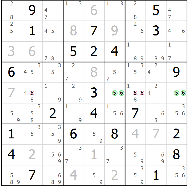 Position des candidats pour la solution de la Gr 19 page 22 du magazine de sudoku Suprême n° 034