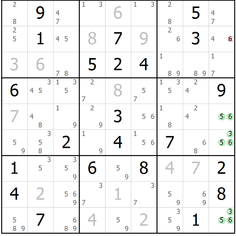 Position des candidats pour la solution de la Gr 19 page 22 du magazine de sudoku Suprême n° 034