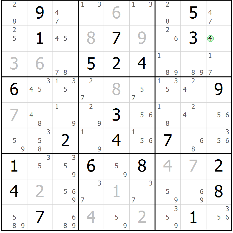 Position des candidats pour la solution de la Gr 19 page 22 du magazine de sudoku Suprême n° 034