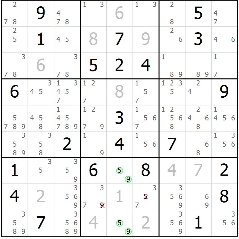 Position des candidats pour la solution de la Gr 19 page 22 du magazine de sudoku Suprême n° 034