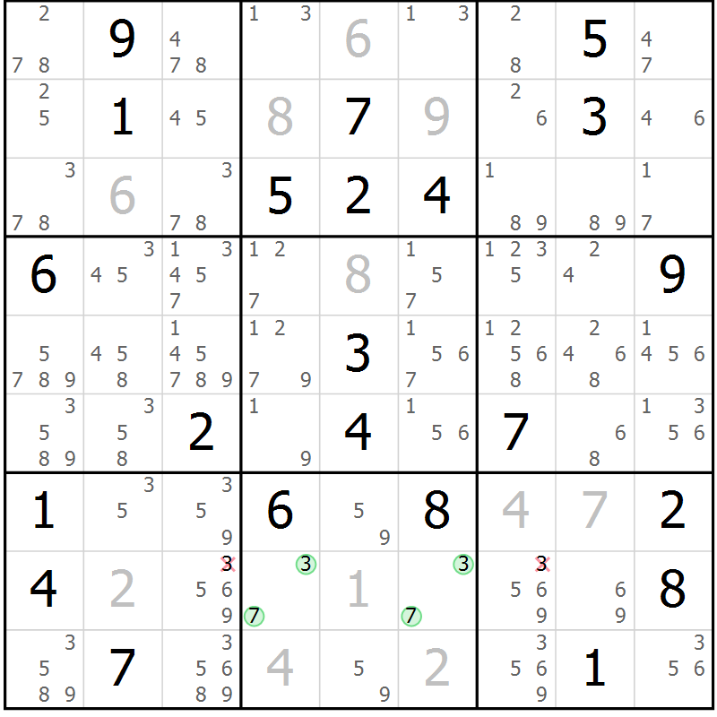 Position des candidats pour la solution de la Gr 19 page 22 du magazine de sudoku Suprême n° 034