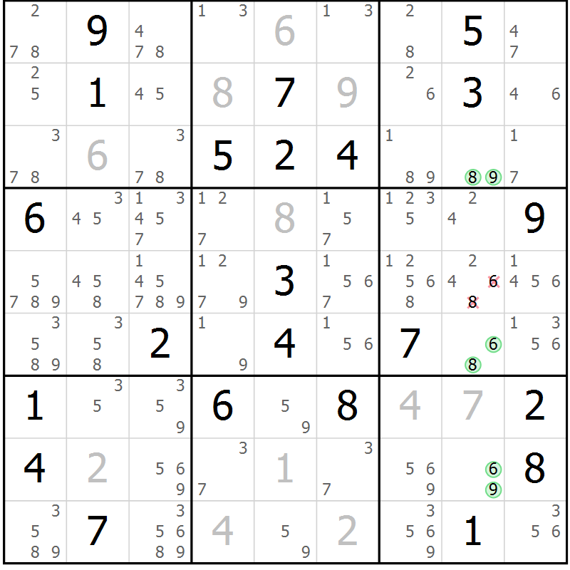 Position des candidats pour la solution de la Gr 19 page 22 du magazine de sudoku Suprême n° 034