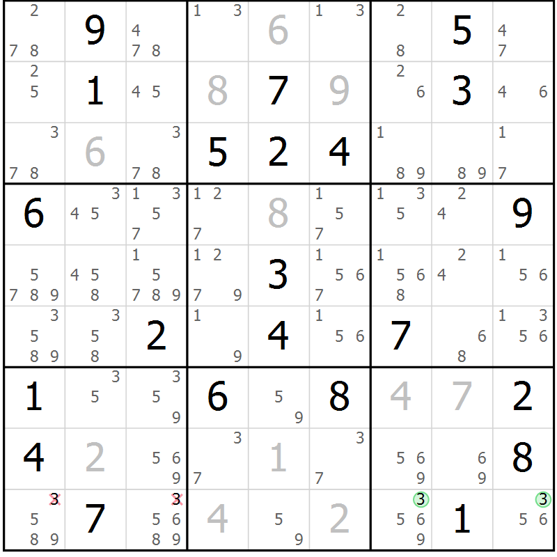 Position des candidats pour la solution de la Gr 19 page 22 du magazine de sudoku Suprême n° 034