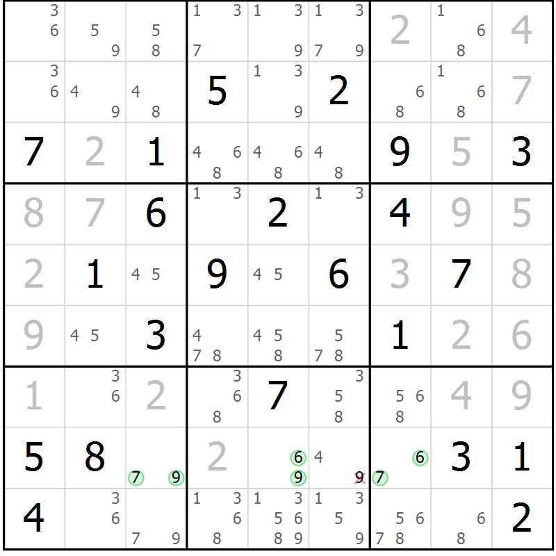 Position des candidats pour la solution de la Gr 2 page 5 du magazine de sudoku Suprême n° 034