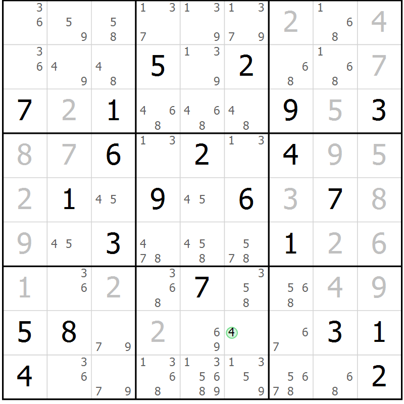 Position des candidats pour la solution de la Gr 2 page 5 du magazine de sudoku Suprême n° 034