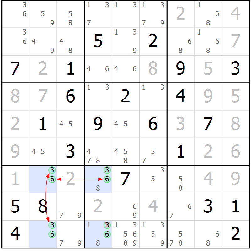 Position des candidats pour la solution de la Gr 2 page 5 du magazine de sudoku Suprême n° 034