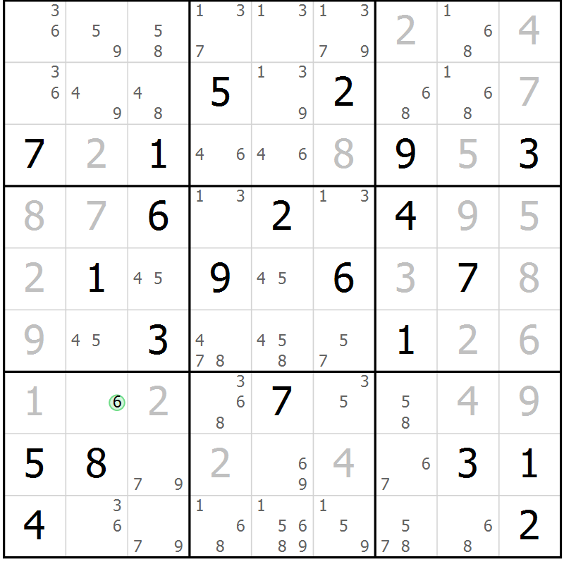 Position des candidats pour la solution de la Gr 2 page 5 du magazine de sudoku Suprême n° 034