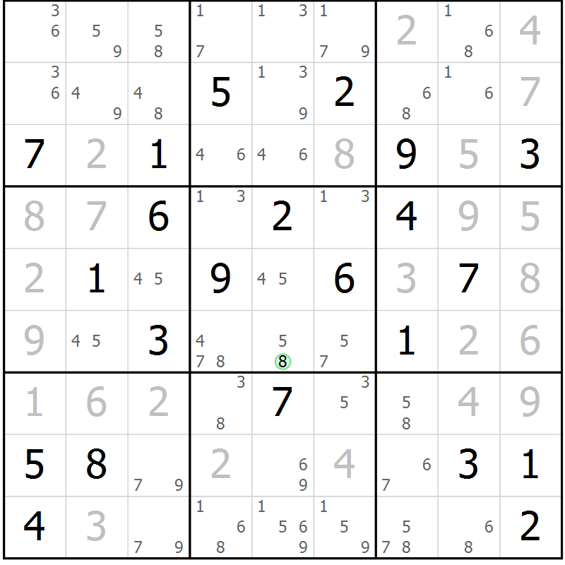 Position des candidats pour la solution de la Gr 2 page 5 du magazine de sudoku Suprême n° 034