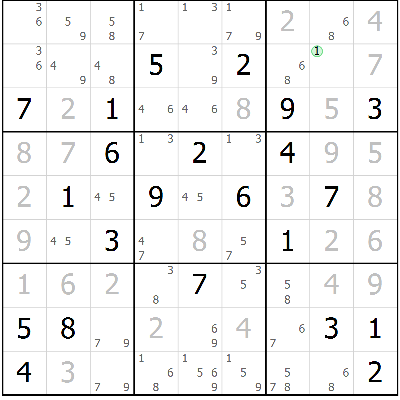 Position des candidats pour la solution de la Gr 2 page 5 du magazine de sudoku Suprême n° 034