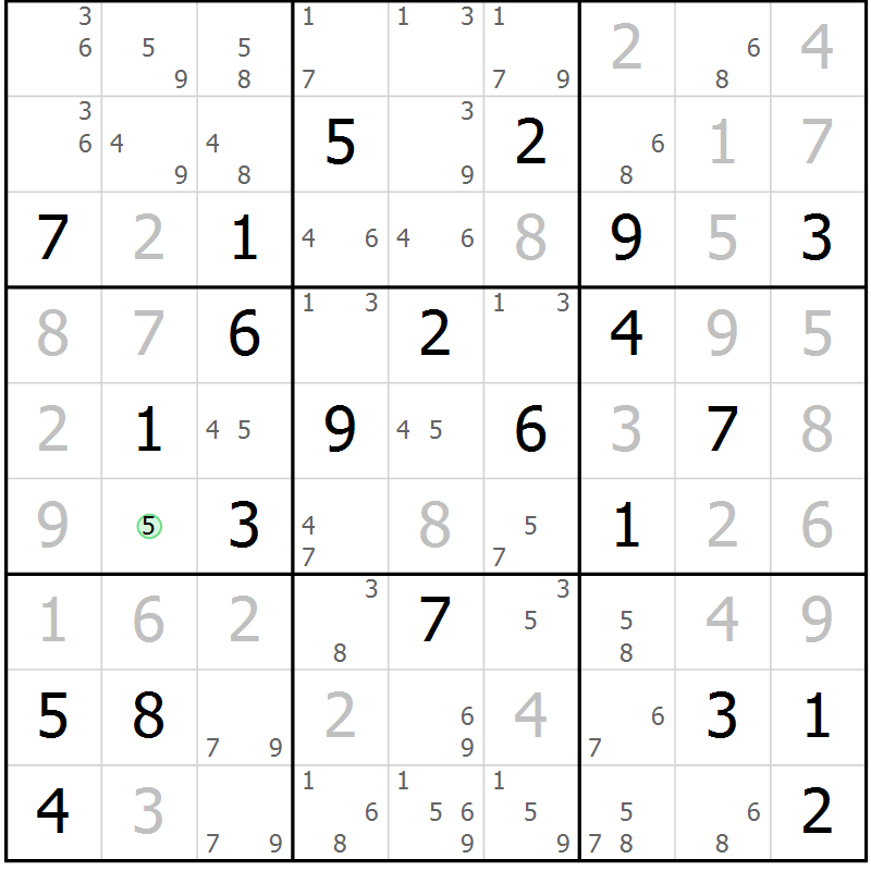 Position des candidats pour la solution de la Gr 2 page 5 du magazine de sudoku Suprême n° 034