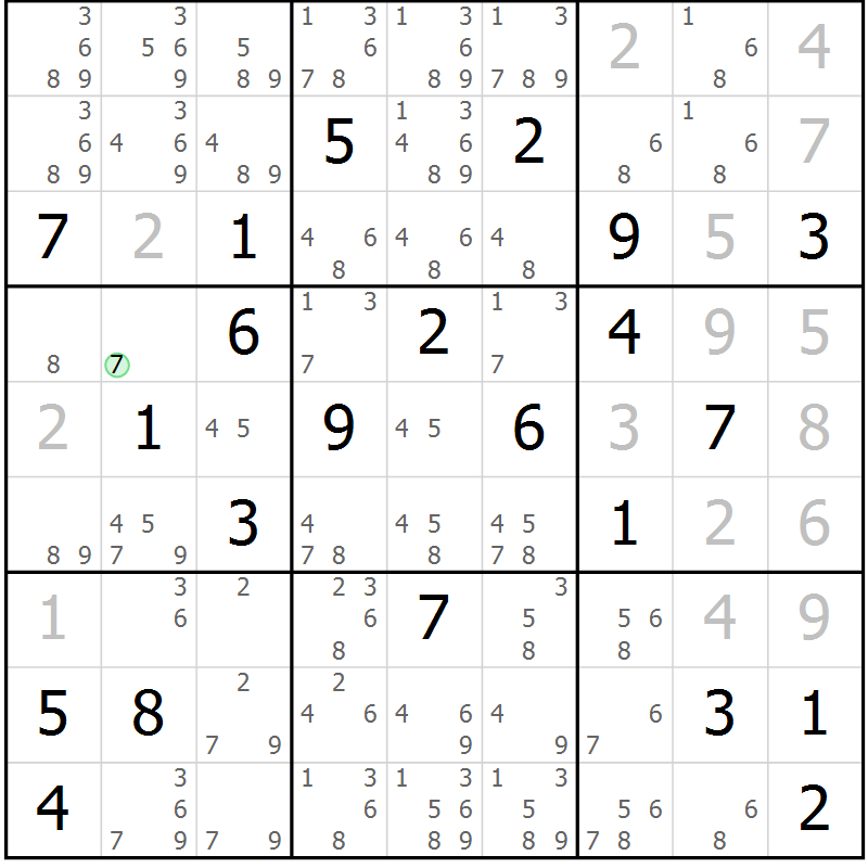 Position des candidats pour la solution de la Gr 2 page 5 du magazine de sudoku Suprême n° 034