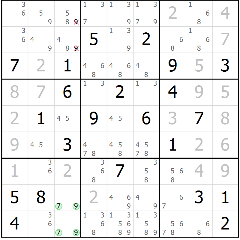 Position des candidats pour la solution de la Gr 2 page 5 du magazine de sudoku Suprême n° 034