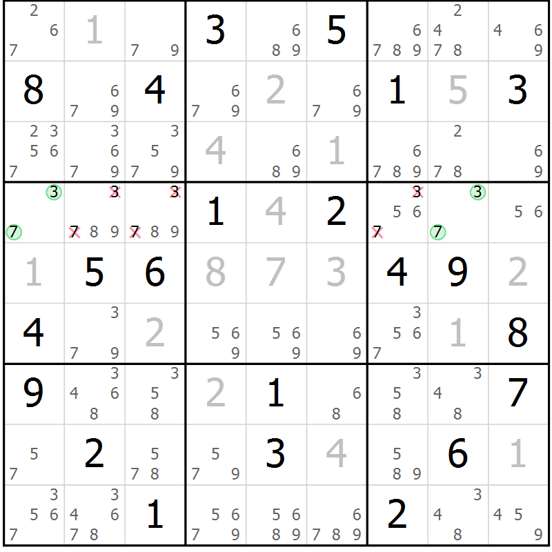 Position des candidats pour la solution de la Gr 20 page 23 du magazine de sudoku Suprême n° 034
