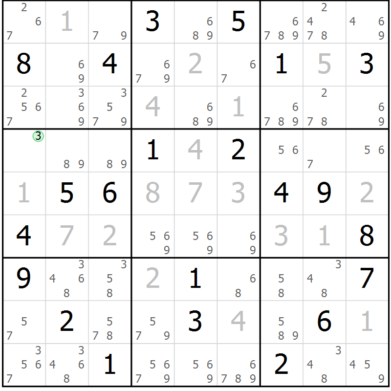 Position des candidats pour la solution de la Gr 20 page 23 du magazine de sudoku Suprême n° 034