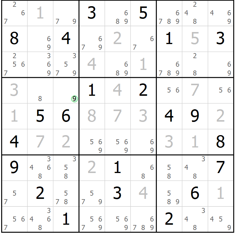 Position des candidats pour la solution de la Gr 20 page 23 du magazine de sudoku Suprême n° 034