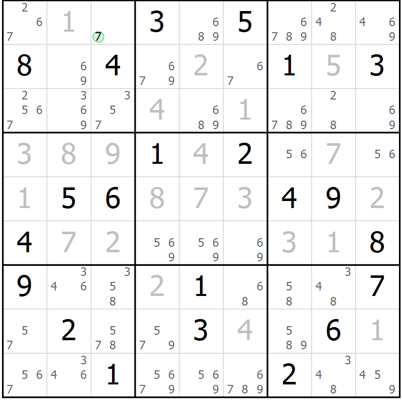 Position des candidats pour la solution de la Gr 20 page 23 du magazine de sudoku Suprême n° 034