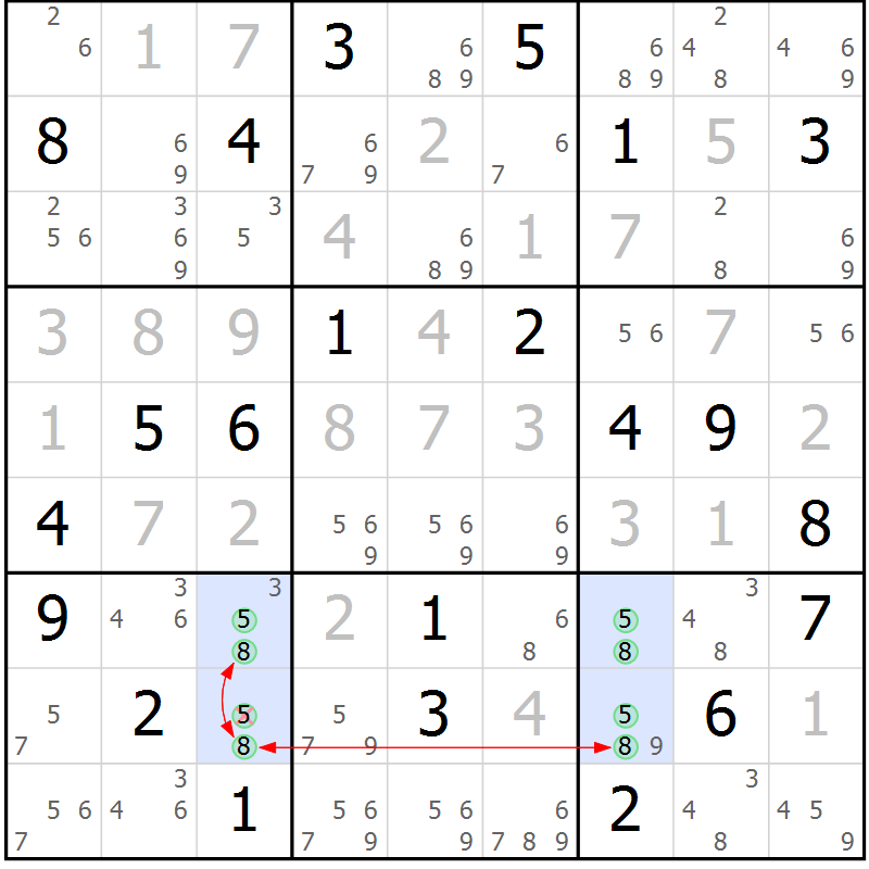 Position des candidats pour la solution de la Gr 20 page 23 du magazine de sudoku Suprême n° 034