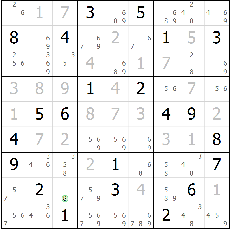 Position des candidats pour la solution de la Gr 20 page 23 du magazine de sudoku Suprême n° 034