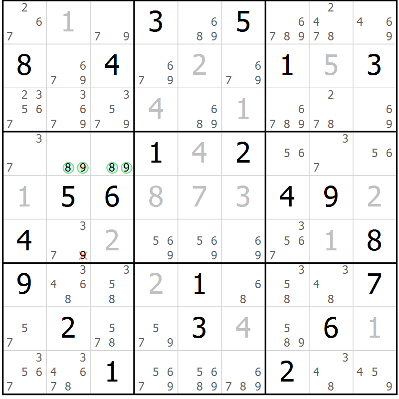 Position des candidats pour la solution de la Gr 20 page 23 du magazine de sudoku Suprême n° 034