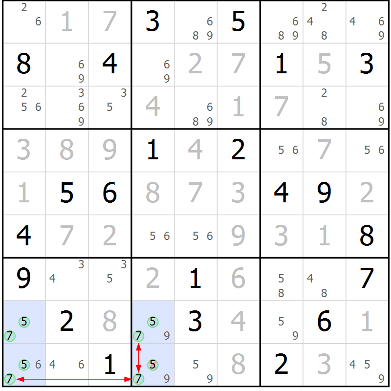 Position des candidats pour la solution de la Gr 20 page 23 du magazine de sudoku Suprême n° 034