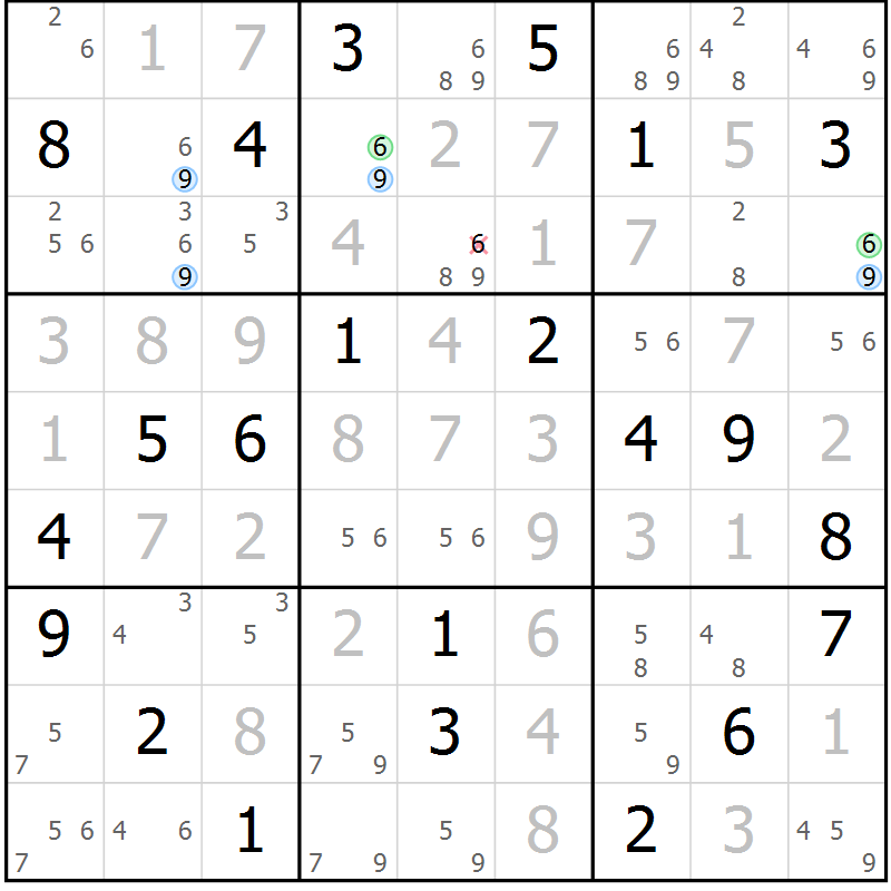 Position des candidats pour la solution de la Gr 20 page 23 du magazine de sudoku Suprême n° 034