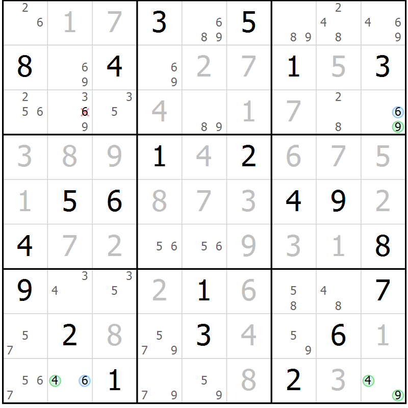 Position des candidats pour la solution de la Gr 20 page 23 du magazine de sudoku Suprême n° 034