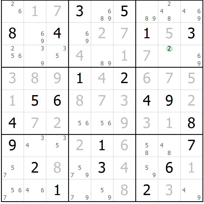 Position des candidats pour la solution de la Gr 20 page 23 du magazine de sudoku Suprême n° 034