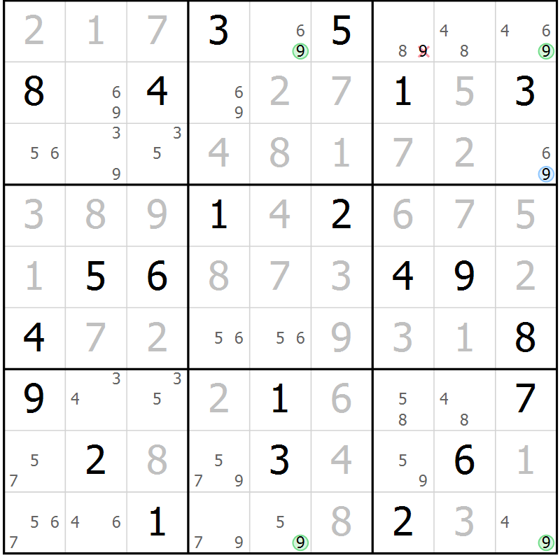 Position des candidats pour la solution de la Gr 20 page 23 du magazine de sudoku Suprême n° 034