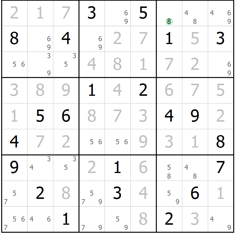Position des candidats pour la solution de la Gr 20 page 23 du magazine de sudoku Suprême n° 034