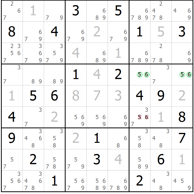 Position des candidats pour la solution de la Gr 20 page 23 du magazine de sudoku Suprême n° 034