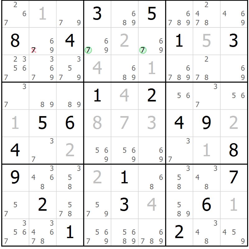 Position des candidats pour la solution de la Gr 20 page 23 du magazine de sudoku Suprême n° 034
