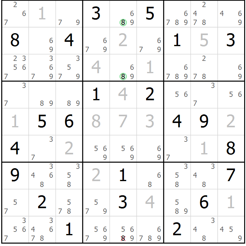 Position des candidats pour la solution de la Gr 20 page 23 du magazine de sudoku Suprême n° 034
