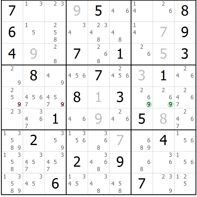 Position des candidats pour la solution de la Gr 21 page 24 du magazine de sudoku Suprême n° 034