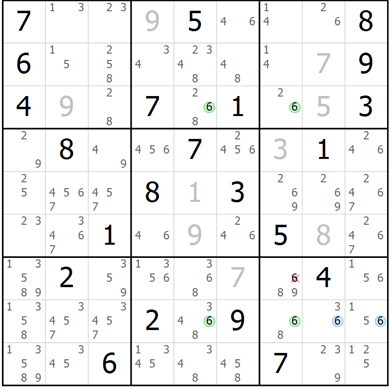 Position des candidats pour la solution de la Gr 21 page 24 du magazine de sudoku Suprême n° 034