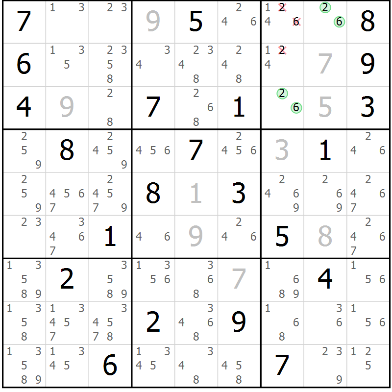 Position des candidats pour la solution de la Gr 21 page 24 du magazine de sudoku Suprême n° 034