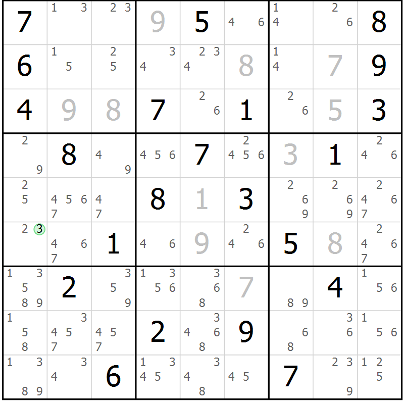 Position des candidats pour la solution de la Gr 21 page 24 du magazine de sudoku Suprême n° 034