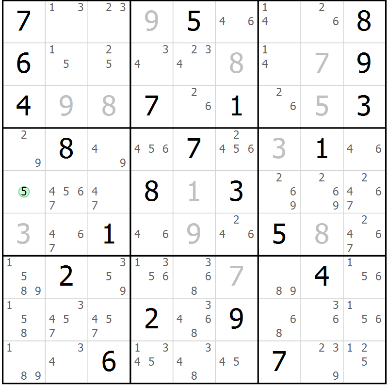 Position des candidats pour la solution de la Gr 21 page 24 du magazine de sudoku Suprême n° 034