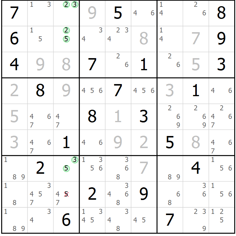 Position des candidats pour la solution de la Gr 21 page 24 du magazine de sudoku Suprême n° 034