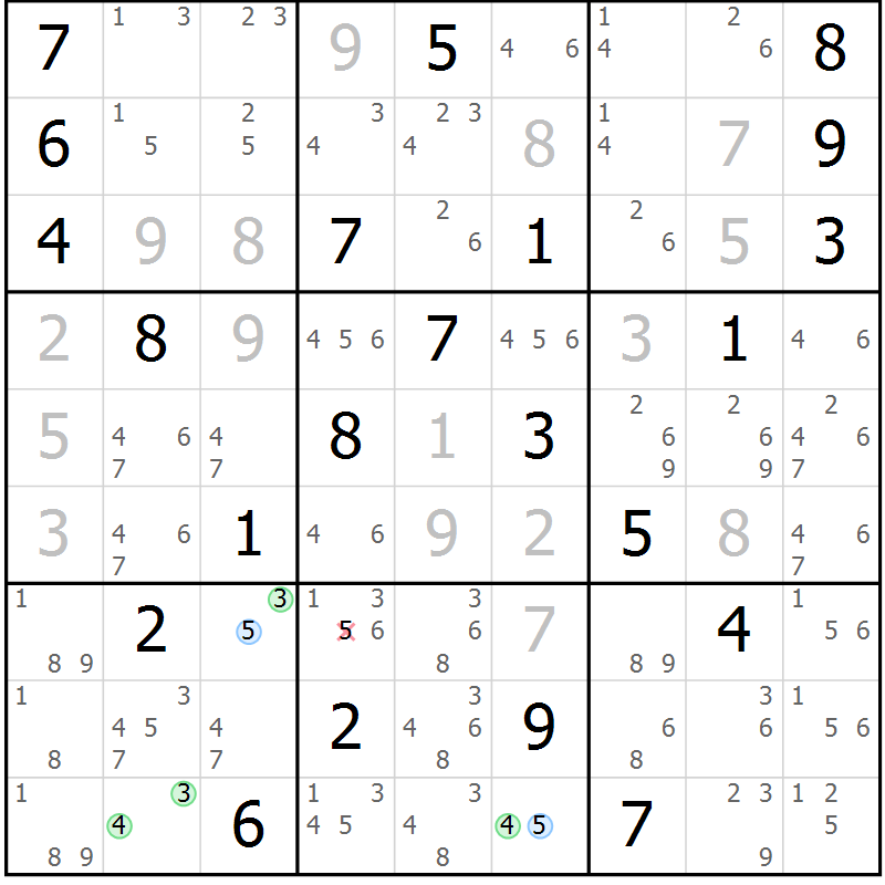 Position des candidats pour la solution de la Gr 21 page 24 du magazine de sudoku Suprême n° 034