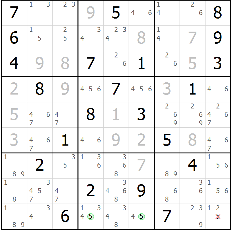 Position des candidats pour la solution de la Gr 21 page 24 du magazine de sudoku Suprême n° 034