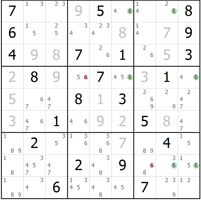 Position des candidats pour la solution de la Gr 21 page 24 du magazine de sudoku Suprême n° 034