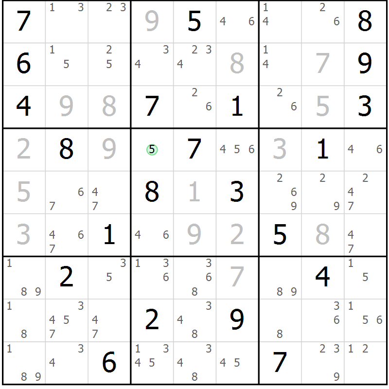 Position des candidats pour la solution de la Gr 21 page 24 du magazine de sudoku Suprême n° 034