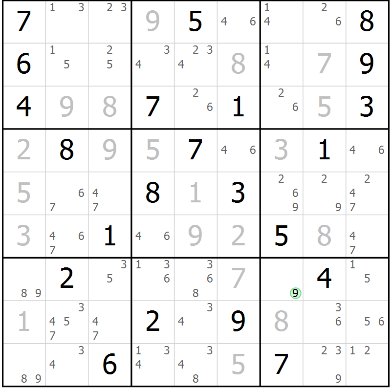 Position des candidats pour la solution de la Gr 21 page 24 du magazine de sudoku Suprême n° 034
