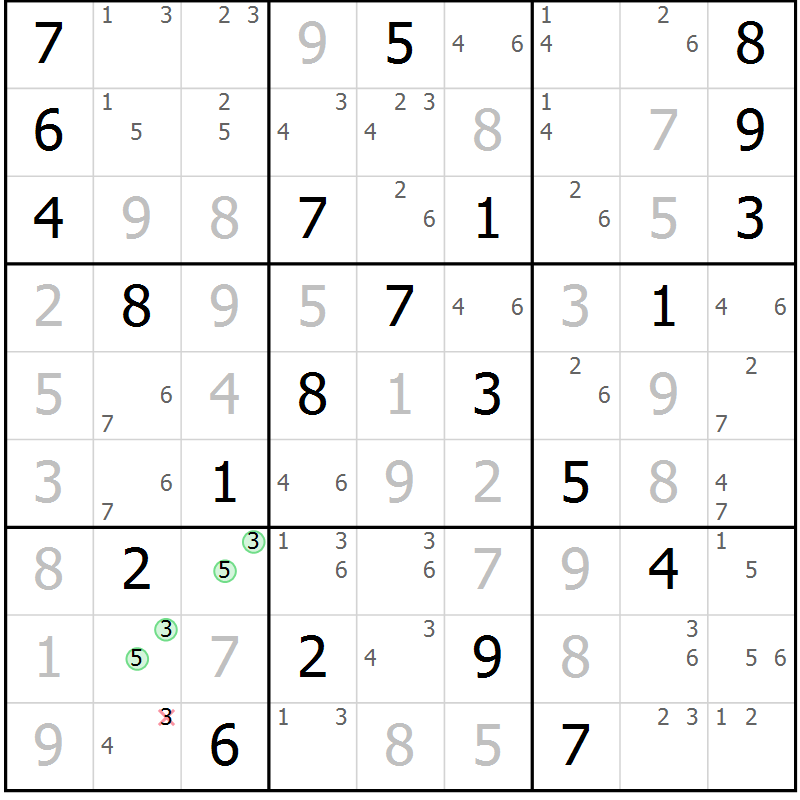 Position des candidats pour la solution de la Gr 21 page 24 du magazine de sudoku Suprême n° 034