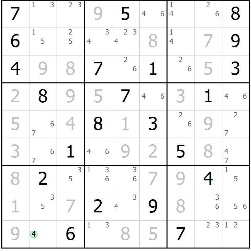 Position des candidats pour la solution de la Gr 21 page 24 du magazine de sudoku Suprême n° 034