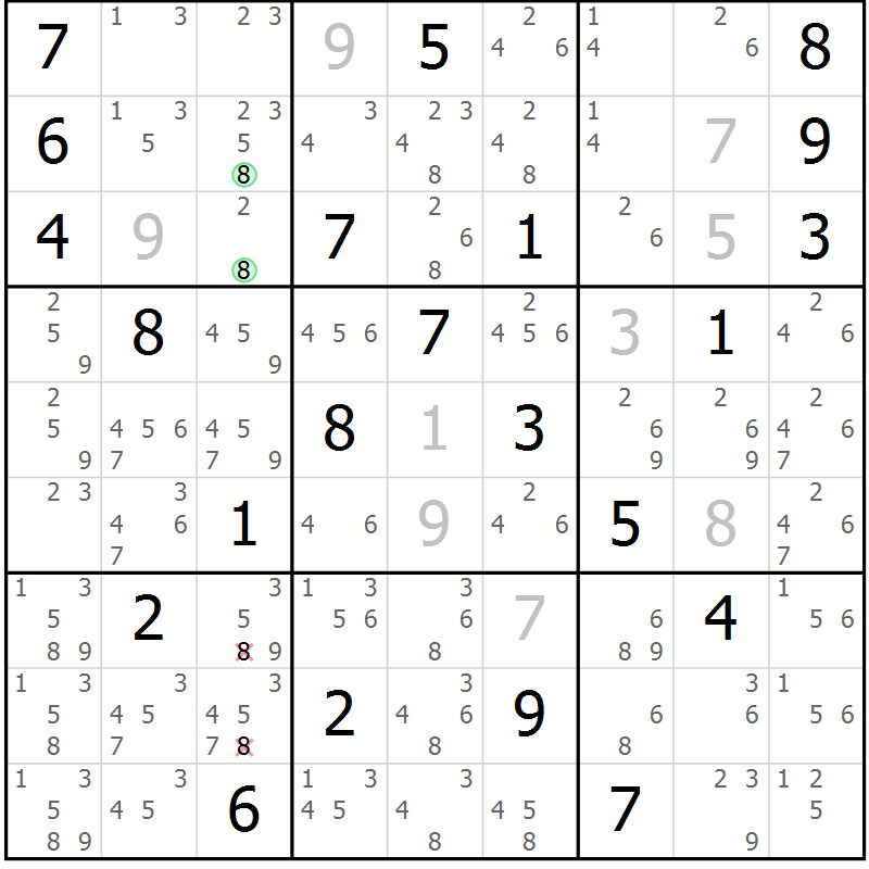 Position des candidats pour la solution de la Gr 21 page 24 du magazine de sudoku Suprême n° 034