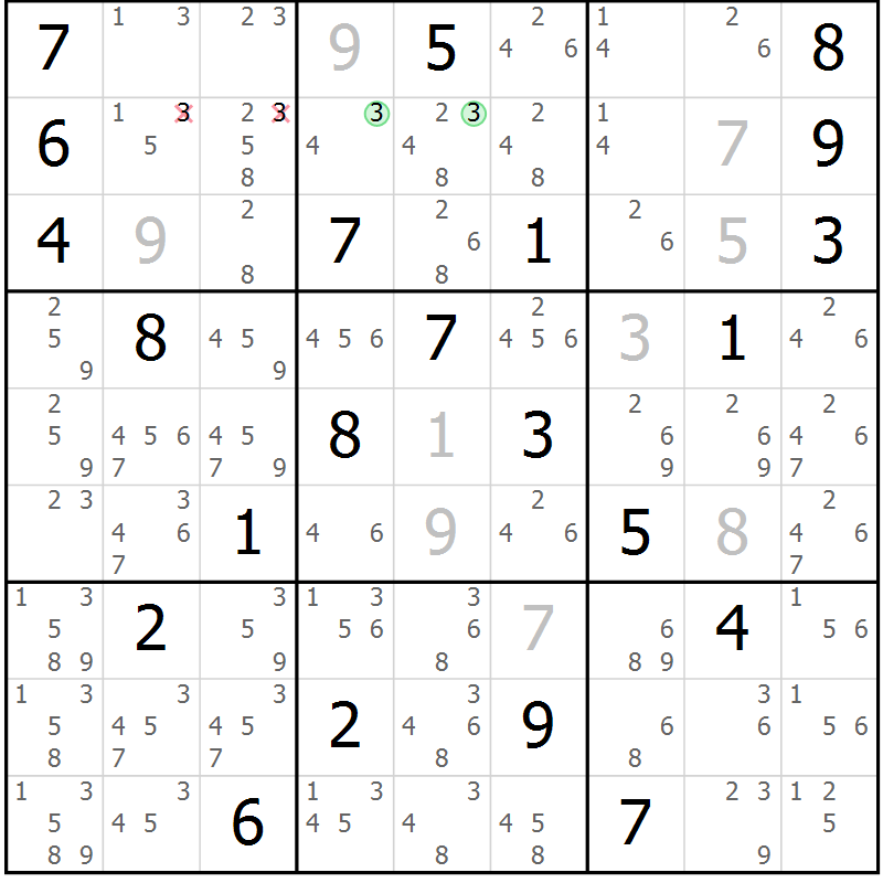 Position des candidats pour la solution de la Gr 21 page 24 du magazine de sudoku Suprême n° 034