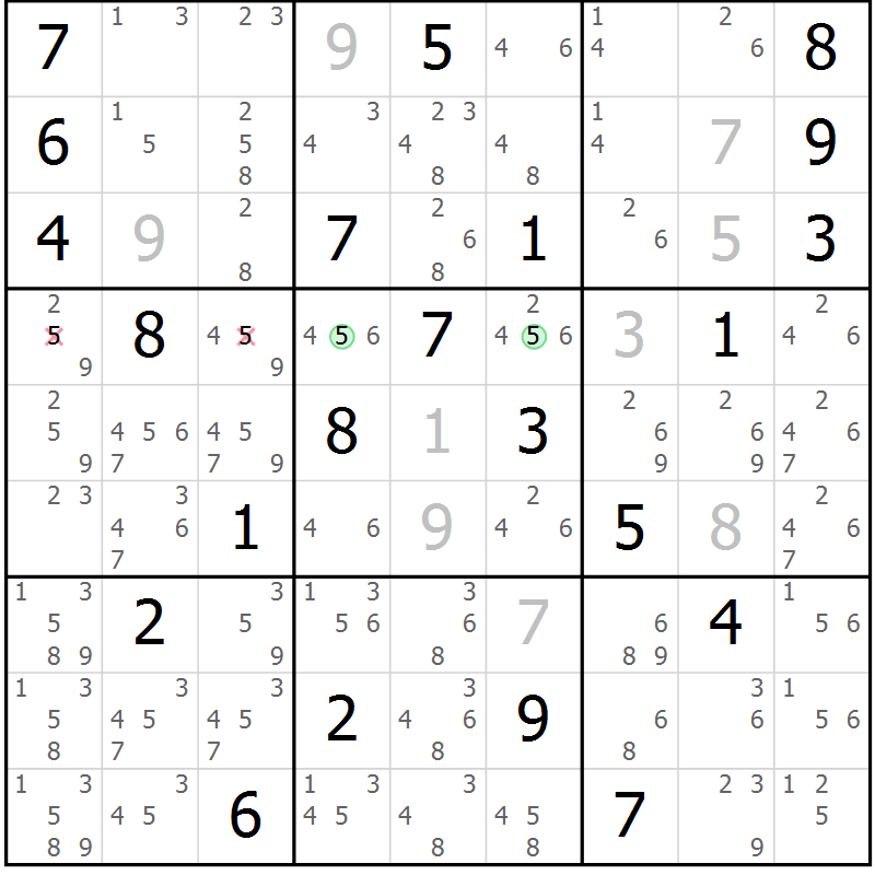 Position des candidats pour la solution de la Gr 21 page 24 du magazine de sudoku Suprême n° 034
