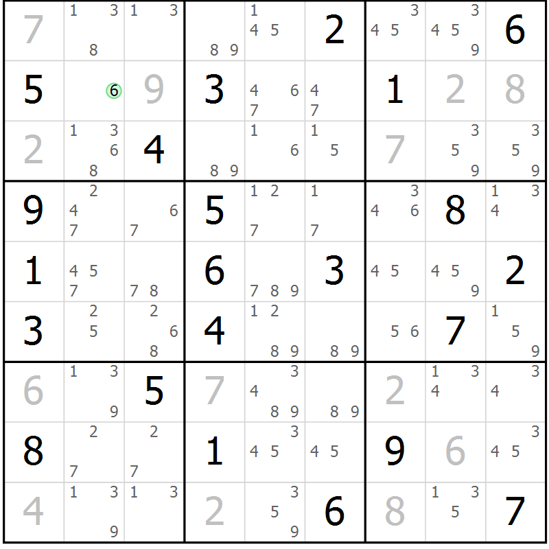 Position des candidats pour la solution de la Gr 22 page 25 du magazine de sudoku Suprême n° 034